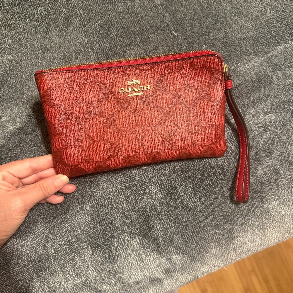 Coach Signature Red Wristlet Clutch